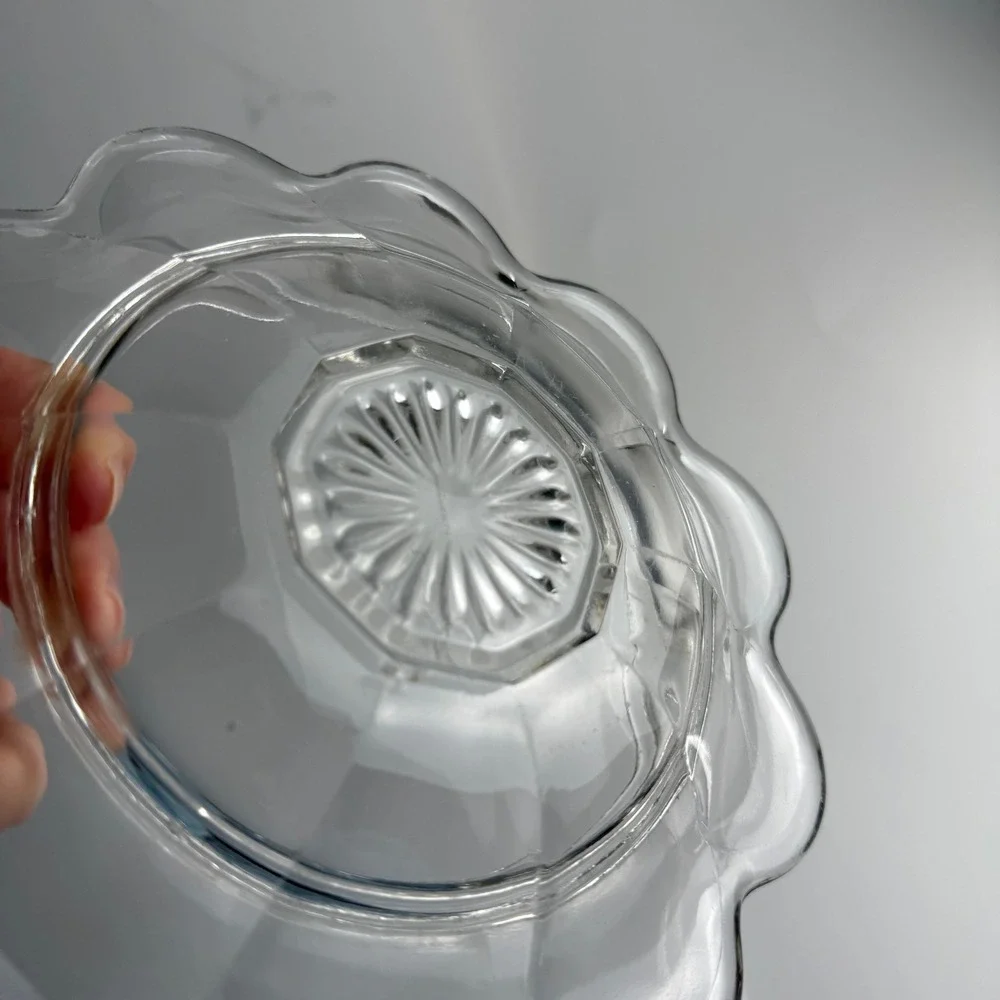 Vintage Large Clear Glass Round Butter Dish Scalloped Plate Domed Lid 8 Inch